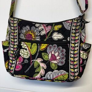 Vera Bradley Black and Green Floral Crossbody Bag Retired Pattern Tropical